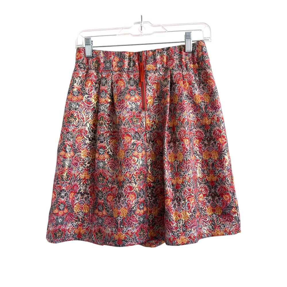 Anthropologie Metallic Skirt Mini Jacquard Holiday Party Boho Floral Pockets Fun - Picture 2 of 13